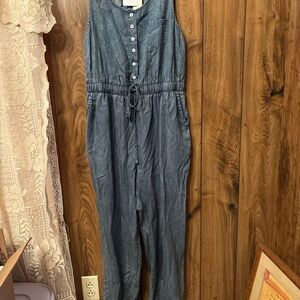 Doe & Rae Blue Button-Up Jumpsuit
